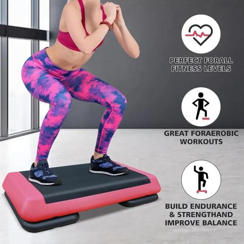 Grey and Red Adjustable Workout Aerobic Exercise Step Platform, Fitness & Exercise Step Platform with 2/4 Stackable Risers for Home Gym Cardio Training(Grey/Red)