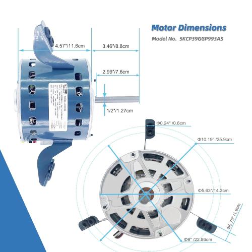 5KCP39GGP993AS Blower Motor Replaces GE genteq 5KCP39GGY923S 3S009 1/3HP 1075RPM Compatible with Goodman Furnace BT1340027S, BT1340027, 11091205, B13400312 Dayton 6DLN0 K55HXRCL-1854 208-230V LEUNGOO