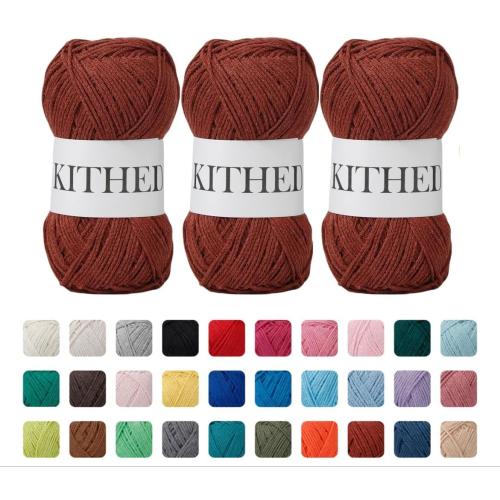 Cotton Yarn，10.5oz，526yard，3 Pack ，Soft Yarn for Crocheting and Knitting (40 Reddish Brown)