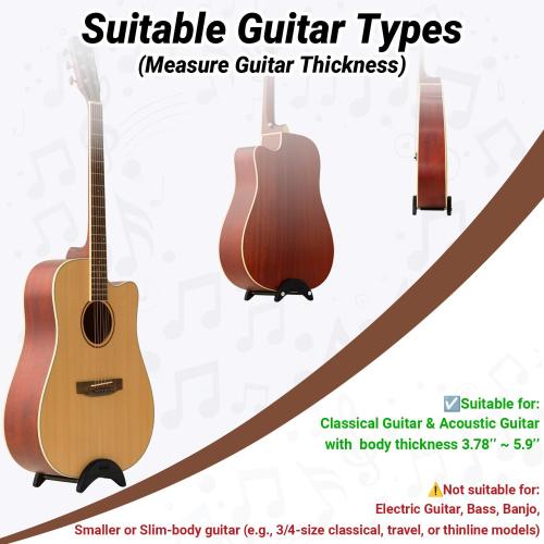 Acoustic Guitar Stand, Clip-On Self-Standing Black Wood Guitar Stand, Portable Lightweight Guitar Stand Floor, Guitar Holder for Travel and Stage, Gift for Acoustic, Classic and Folk Guitar L-Szie