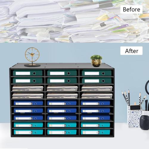 27 Organizer, Desktop File Sorter Mail Center Paper Storage Cabinet Classroom Mailbox for Files Documents Papers Magazines(White) (Black 27Slots 1)