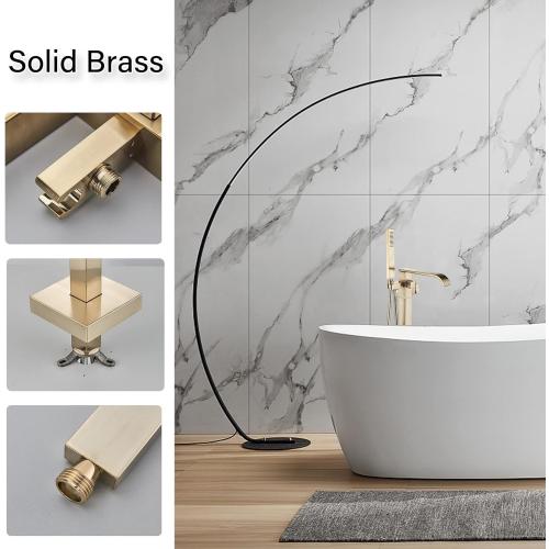 Freestanding Bathtub Faucet Brushed Gold Floor Mount Waterfall Tub Filler High Flow with Hand Shower Solid Brass 360 Degree Swivel Standing Mixer Taps for Bathroom