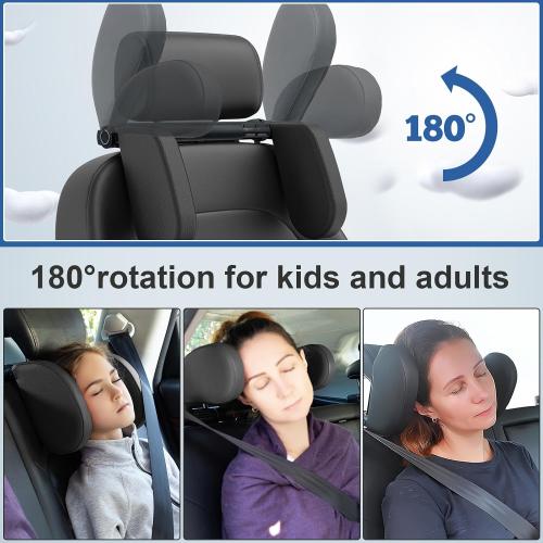 Car Headrest Pillow,Head, Neck Support Pillow,U Shaped Car Sleeping Pillow,180° Adjustable,Improve Head and Neck Posture and Adjust Sleep Position,Suitable for Kids and Adults (Black)