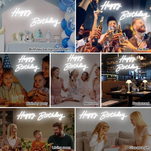 Big Size Happy Birthday Neon Sign Large - Happy Birthday Sign Large 2PCS, Happy Birthday Light Up Sign 12V with Dimmable Switch, Happy Birthday LED Sign for Backdrop, Party, Celebration, Decoration, White