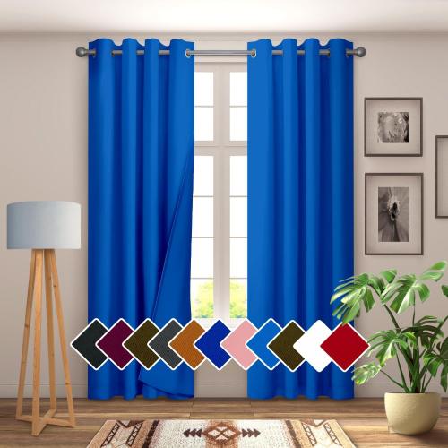 YHSF Blackout Curtains - Room Darkening Grommet Curtains for Bedroom, Living Room, Office and More - Solid Plain Design, Light Blocking, Elegant Home Décor - 52x84 Inches, Two Panel, Royal Blue