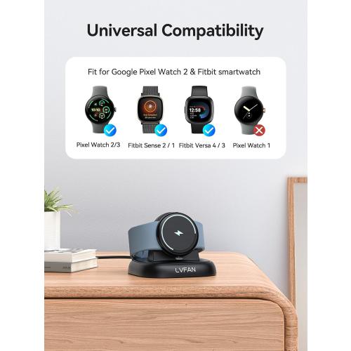 LVFAN Charger for Pixel Watch 3 2 & Fitbit Sense 2 / Versa 4 3, Charging Cable Charger Replacement Accessories, Charger Stand Dock for Google Pixel Watch 3 2 & Fitbit Versa 4 3 / Sense 2 / Sense