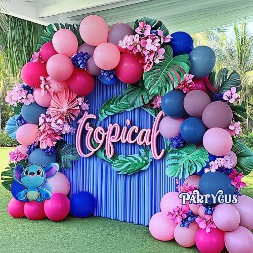 Hot Pink Blue Purple Balloon Arch - Double Stuffed Dusty Slate Blue Lavender Magenta Balloon