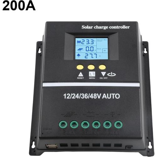 MPPT-Solar Charge Controller, 200A MPPT-Solar Charge Controller 12V/24V/36V/48V LCD Display Battery Regulator, Dual USB Charging Ports, 7 Operation Modes