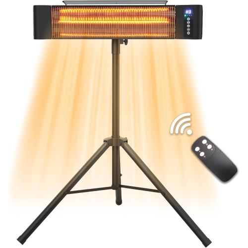 Infrared Outdoor Heater 1500W Wall Mounted & Standing Heater with Tripod IP65 Waterproof & Dustproof 3 Settings 12 Timer for Patio Backyard WEWARM