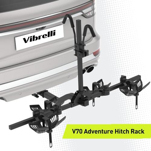 Black Vibrelli Hitch Bike Rack - 2 Ebike Rack - Fits Fat Tire, Mountain Bike, Electric Bikes, Road - 65lbs per Bike - Patented Anti-Wobble - Cars & SUV - Tilting Folding Platform Car Racks, 2-Inch Receiver