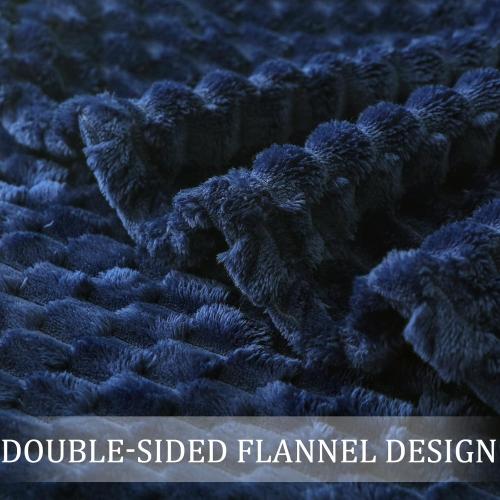 Exclusivo Mezcla Extra Large Fleece Throw Blanket for Couch, 50x70 Inches Stylish Jacquard Soft Throw Blanket, Fuzzy Cozy Lightweight for All Season, Navy Blue