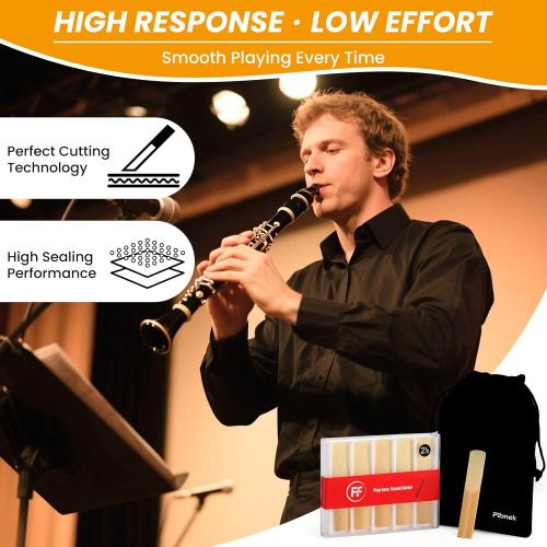 Bb Clarinet Reeds – 10-Pack Practice Reeds for Beginners & Students – Strength 2.0/2.5/3.0 (Strength 2.0)