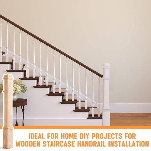 Solid Wood Box Newel 48 Inch Poplar Staircase Newel Posts Wood Stabilizer Plain Style with Pedestal Stair Railing Post Interior Wood Balusters for Stair Remodeling