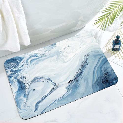 MitoVilla Blue Marble Bathroom Rug Mat, Non Slip, Absorbent, Diatom Mud, Modern, Machine Made, Low Pile, 3.5mm Thick, Bath Mat