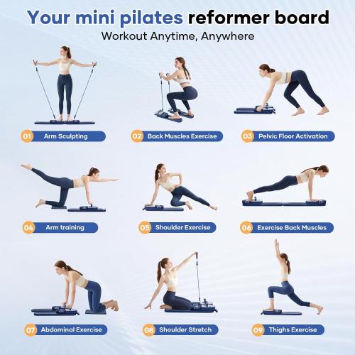 Pilates Reformer Board, 15-in-1 Mini Pilates Machine Set, Multifunctional & Foldable Core Exercise Ab Board, Portable Pilates Board for Home Office Workout Equipment