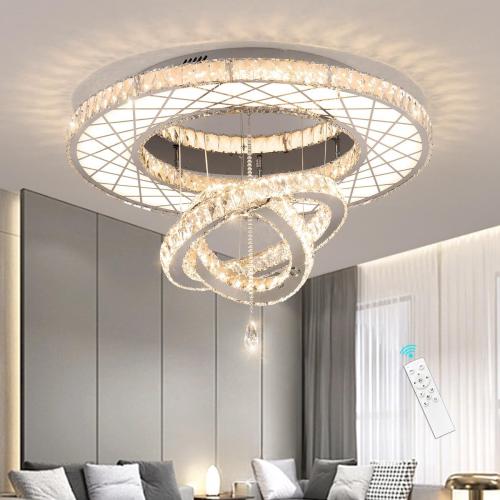 32W Modern Chandeliers Living Room Light Crystal Flat Mounted Ceiling Lights Dining Room Light Bedroom Ceiling Drop Lighting Fixture Remote Dimmable Lights Bright Light with Dimming Night Light LED