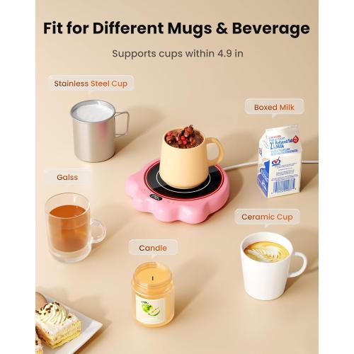 Gaiatop Mug Warmer, 50W Cute Cat Paw Cup Warmers, 3 Temp Settings, 2-10H Auto Shut Off, Coffee Accessories Keep Beverage Hot for Desk and Home, Heated Plate Stocking Stuffers for Tea Candle Pink