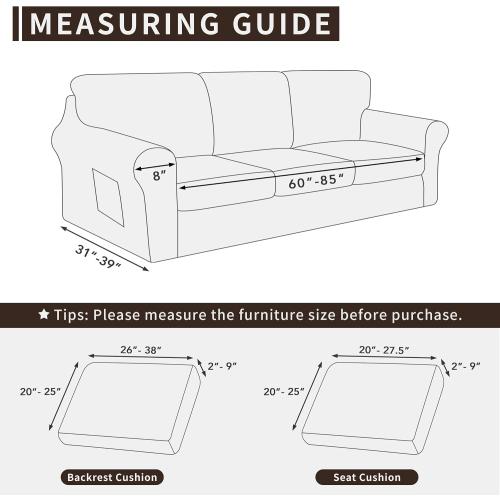Easy-Going 7 Pieces Stretch Sofa Couch Cover, Large, Dark Grey | Washable Sofa Cover Set for 3 Backrest and Seat Cushion Couch Anti-Slip Sofa Slipcover Furniture Protector