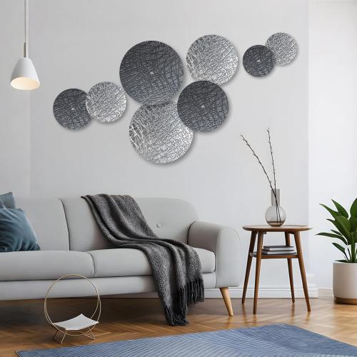 DETENE Set of 8 Metal Wall Hanging Sculptures Large Modern Round Wall art Silver and Grey Wall Decor for Living Room Bedroom Dining Room Wall Decor