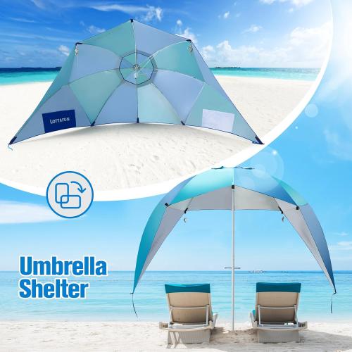 Beach Shelter Umbrella Premiere UPF 50  Umbrella Shelter for Sun and Rain Protection for Adult (10-Foot, Blue Green)
