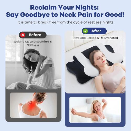 Cervical Neck Pillow for Pain Relief,Cervical Pillow with Memory Foam Ergonomic Pillows with Dual Heights for Back, Stomach and Side Sleepers Kids' Floor Pillows Cushions (Black, Standard 26×15)