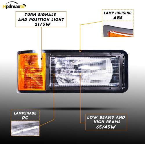 Pair Set headlights for Mack,Replacement Headlamp with turn Signal Bulb Compatible with 1990-2007 Mack CH600 CH612 CH613 CL600 CL700 semi Trucks （DOT and SAE Approved）