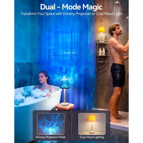 Rechargeable Shower Lamp Waterproof for Inside Shower-Bathroom Lamp Color Changing Ocean Wave Projector Light Water Proof,Shower Lighting Led Water Ripple Lights Ocean Lamps Bath Tub Relaxing