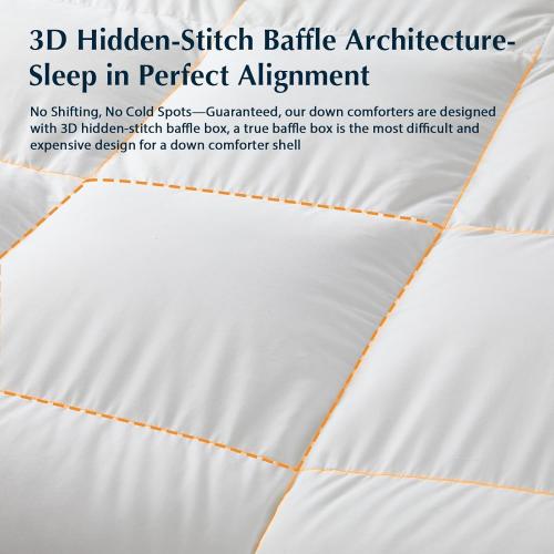 Pacific Coast Goose Feather Down Fiber Comforters Queen Size, Extra Fluffy White Duvet Insert, Ultra-Soft, Breathable, All Season Hotel Luxury Bedding Comforters