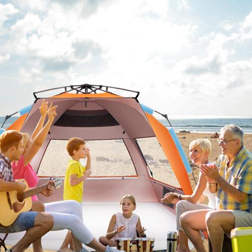 Orange 98.4x55x58Oileus XX-Large Beach Tent Sun Shelter for 5-6 Person Portable Sun Shade Instant Pop Up Tent for Beach with Carrying Bag, Stakes, 6 Sand Pockets, Anti UV for Fishing Hiking Camping, Waterproof