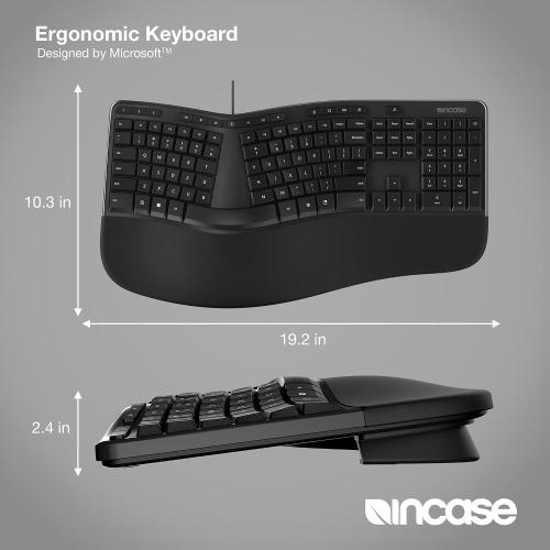 Incase Wired Ergonomic Keyboard – Designed by Microsoft – Refined Ergonomic Design, Built-in Shortcuts Keys, Layered Palm Rest for Wrist Support, Integrated Number Pad – French Canadian Layout