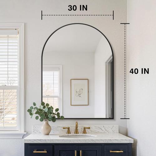 FICTOR 30 x 40 Arched Bathroom Vanity Mirror for Over Sink, Black | Anti-Rust Metal Framed, HD Tempered Shatter-Proof Glass, Modern Wall Mirror for Entryway, Living Room, Bedroom