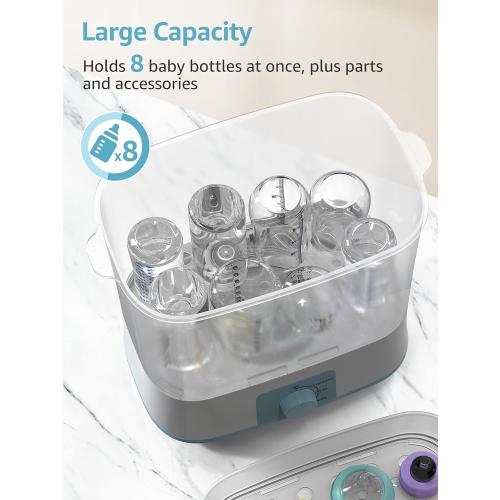 GROWNSY Bottle Sterilizer and Dryer, Electric Steam Baby Bottle Sterilizer, Bottle Sanitizer for Baby Bottles & Pacifiers, Breast Pump Parts Blue