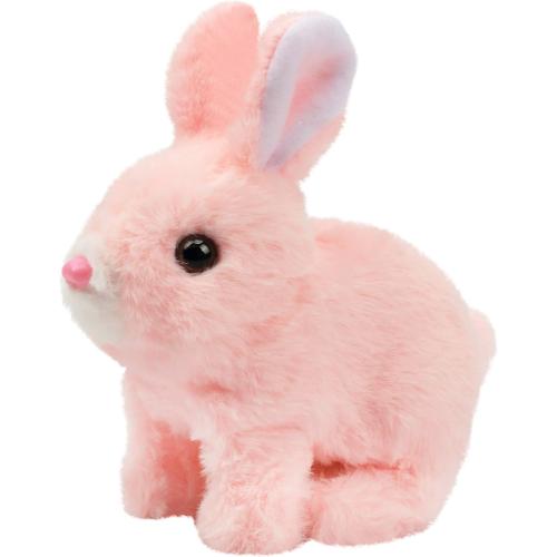 Hopearl Hopping Rabbit Interactive Electronic Pet Plush Bunny Toy with Sounds and Movements Animated Walking Wiggle Ears Twitch Nose Gift for Toddlers Birthday, Pink, 7''