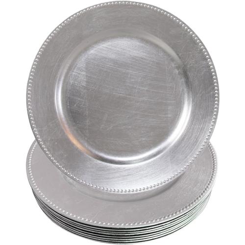 12 Pack 13 Silver Plastic Beaded Charger Plates - 12 pcs 13 Inch Round Wedding Party Decroation Metallic Charger Plates (Silver, 12)