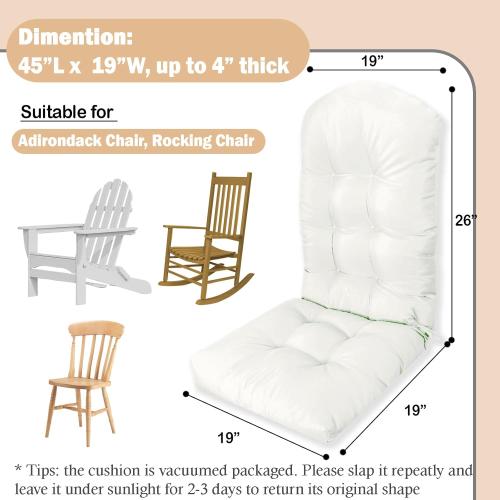Adirondack Chair Cushion, Waterproof Outdoor Seat Cushions for Patio Furniture, Thick High Back Replacement Pad for Porch Lawn Wicker Dining Desk Chair, Rocking Chair Cushion, Beige