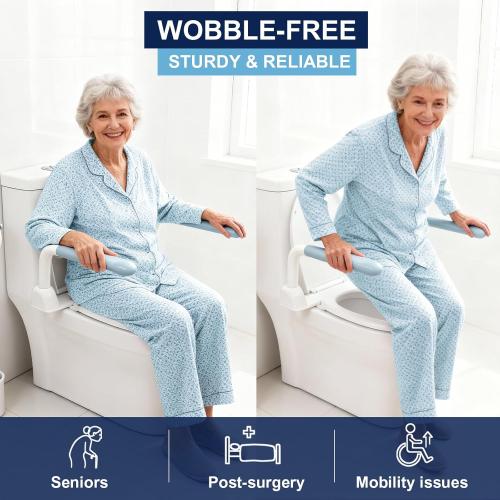 Toilet Safety Rails for Seniors with FlipUp Handle for Bathroom Safety | Heavy Duty Toilet Support Rails with Armrest for Elderly, Disabled, Handicapped, or Mobility Assistance, Fit Standard Toilets