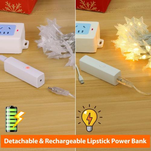 Lakumu Rechargeable Star Fairy Twinkle Lights Battery Operated with 8 Modes, 17FT 50LED String Lights Indoor with Timer, for Bedroom Dorm Tent Wedding Party Christmas Decorations, Warm White