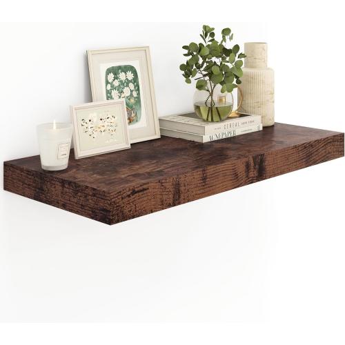 12 Deep Rustic Brown Floating Shelves,Over Toilet Long Wall Mounted Modern Farmhouse 36 inches,Wall Shelves with Invisible Brackets for Bedroom, Bathroom, Living Room, Kitchen, Set of 1