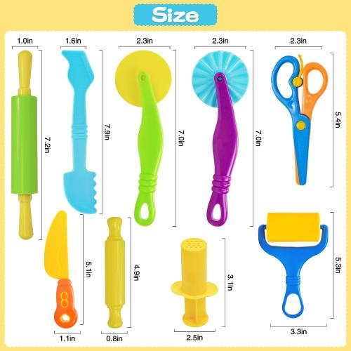 Dough Tool Set, 9 Pcs Dough Tools Sets for Kids Ages 4-8, Dough Accessories Includes Cutters Roller, Rolling Pins, Safety Scissors, Plastic Knife, Plastic Rollers