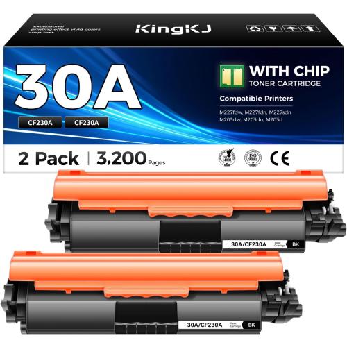 30A Black Toner Cartridge 2-Pack with chip High Yield Replacement for HP 30A CF230A 30X CF230X Compatible for HP LaserJet Pro MFP M227fdw M227fdn M203dw M227sdn M203dn M203d Printer M277 M203 Ink Copy