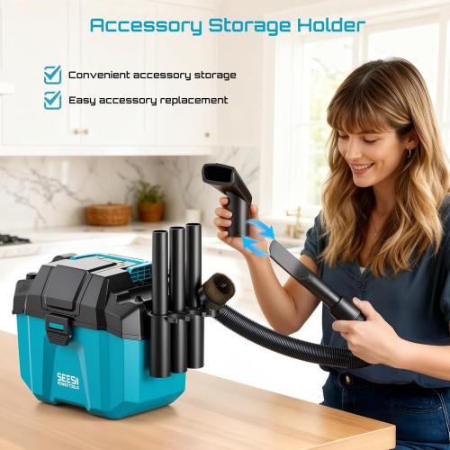 Seesii Cordless Shop Vac Wet and Dry, 2.6 Gallon Small Shop Vac with Accessory Storage Holder, 2 x 4.0Ah Batteries, 3-in-1 Wet Dry Vacuum with HEPA Filter, Strap, Ideal for Garage, Car, Workshop