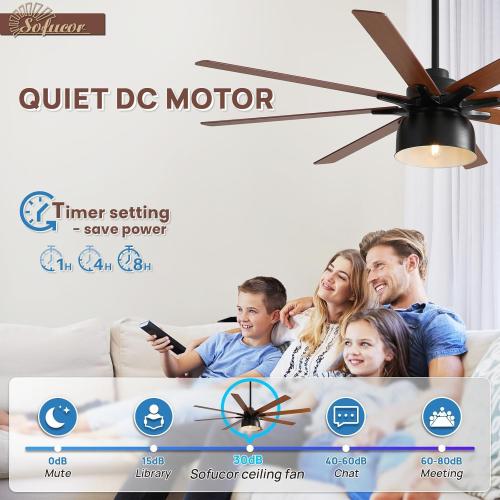 Size  66 Inch Ceiling Fans with Lights and Remote, Outdoor Ceiling Fan with Light 8 Blade 6-Speed 3-Timer Farmhouse Ceiling Fan with Light Reversible DC Motor for Living Room Kitchen Patio