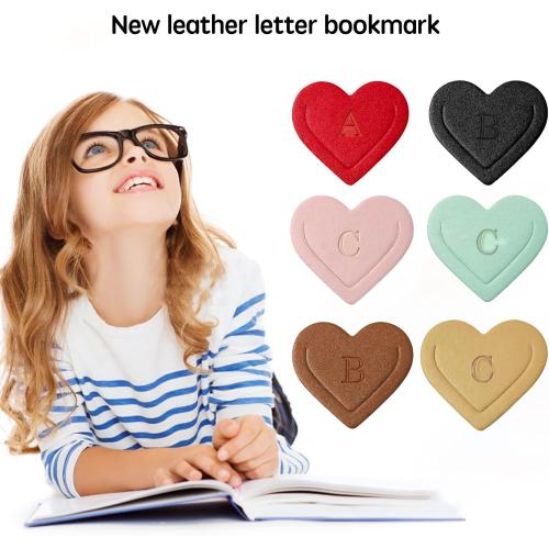 Personalized Leather Heart Bookmark with Initial, Cute Letters Custom Corner Book Mark for Reading Women, Student, Book Lovers, Teacher Appreciation Gifts, Book Accessories (J)