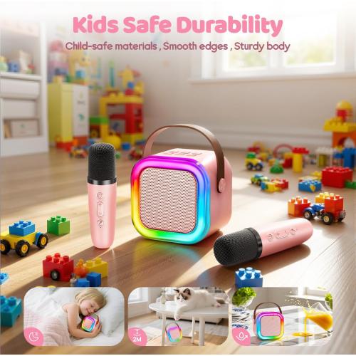 Mini Karaoke Machine for Kids, 2026 TOP Toys Birthday Gifts Ideas for Girls Ages 4, 5, 6, 7, 8, 9, 10, 12  Years Old, Portable MP3 Player with 2 Wireless Mics for Family Home Party