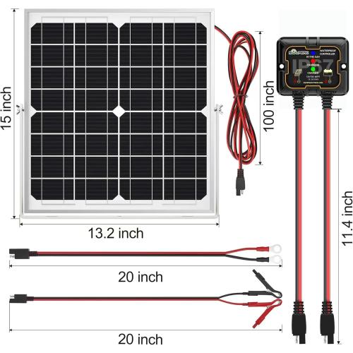 SOLPERK Solar Panel Kit 20W 12V, Solar Battery Trickle Charger Maintainer   Upgrade Controller   Adjustable Mount Bracket for Boat Car RV Motorcycle Marine Automotive