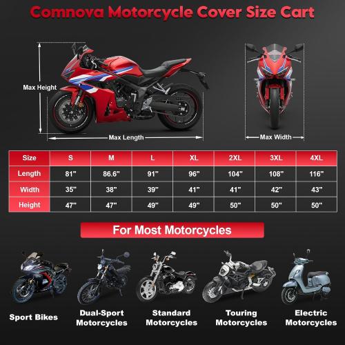 Comnova Motorcycle Cover 96 Inch - 600D Outdoor Motorbike Cover Waterproof with Lock Hole, Universal Fit for Harley, Honda, Kawasaki, Full Protection, Moped Covers for Motorcycle Vehicle Up to 96