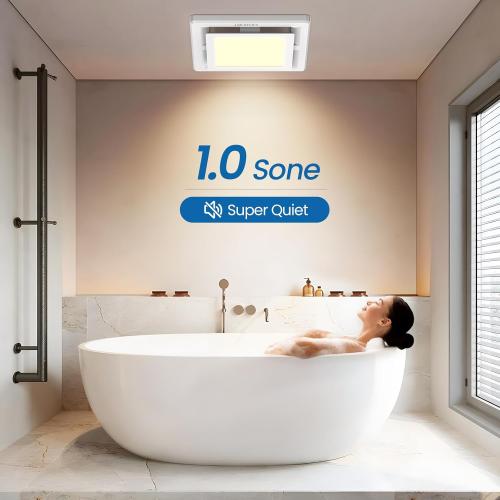 White Bathroom Exhaust Fan with Light - 110 CFM Ventilation, 1.0 Sones - Easy Installation, Energy Efficient, White Finish, Dimmable LED 3000K/4000K/5000K for Home Bath Office Hotel