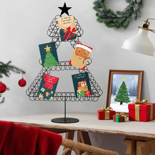 MISSIRG THE STAR ❗❗❗Metal Christmas Card Holder Wreath Xmas Card Display Spiral Photo Holder Decorative Tabletop Photo Rack Spiral Wreath for Holiday Party Picture Table Gift (Black,Tree)