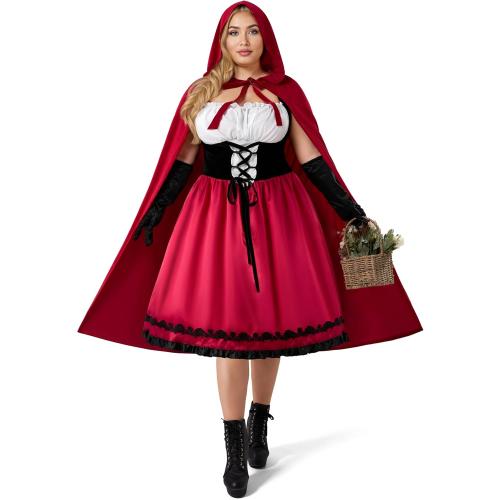 SIZE 3XL Spooktacular Creations Women Little Red Riding Hood Costume, Halloween Hooded Cloak Adult Cape Dress for Fairy Cosplay Party