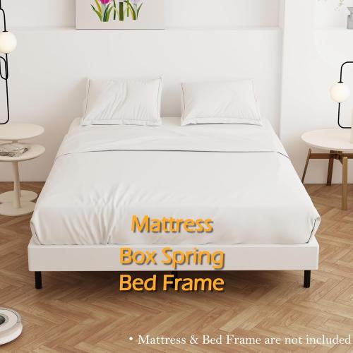 Cal King Box Spring 4 Inch Low Profile, Heavy Duty Metal Box Spring Bed Base with Fabric Cover, Mattress Foundation, Easy Assembly, Noise Free, Black